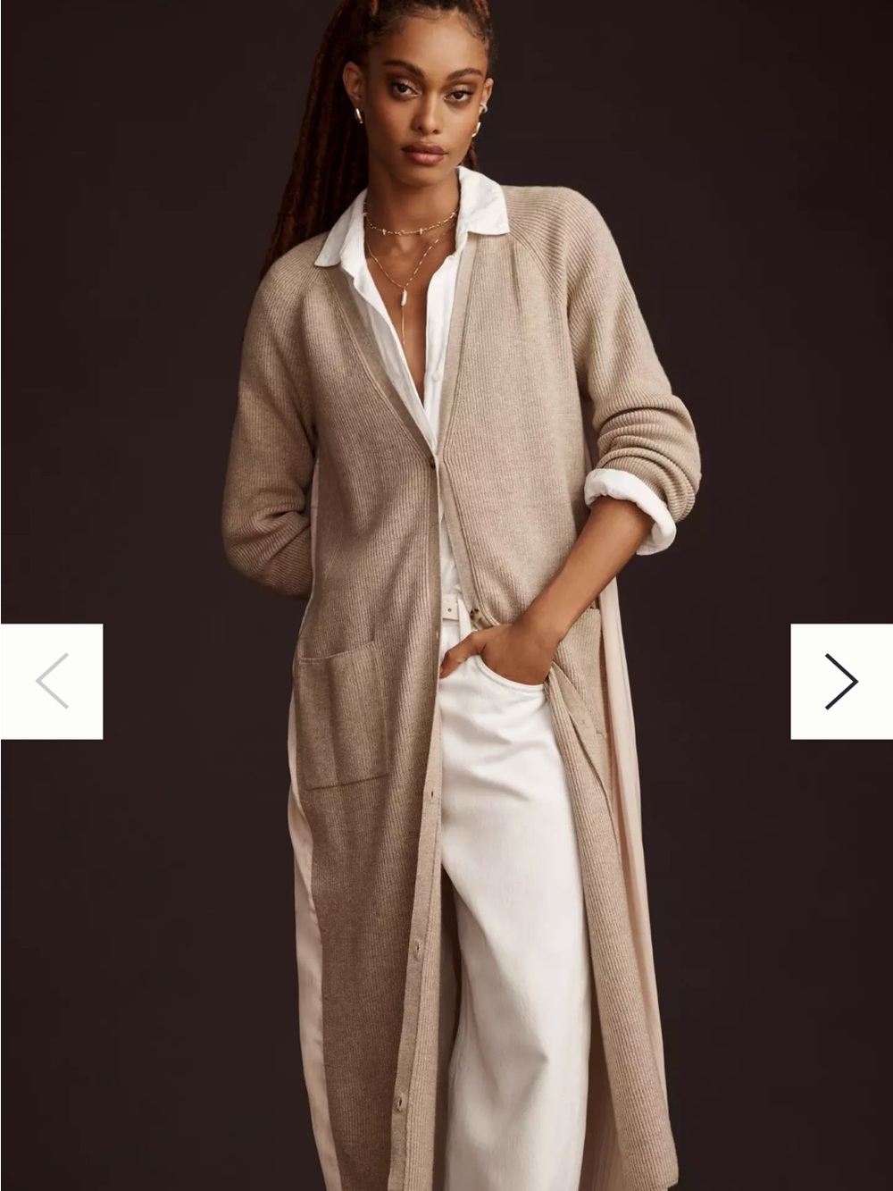 Anthropologie Long Twofer Cardigan Sweater Two Tone Duster Beige Size Large
